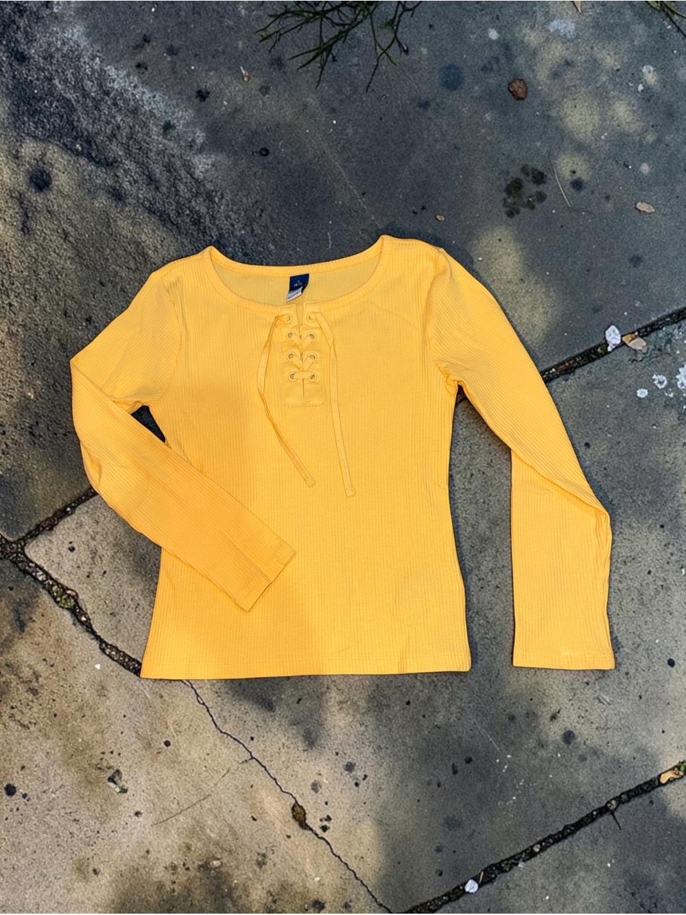 Old Navy Yellow Lace-Up Ribbed Top Girls Small 6/7